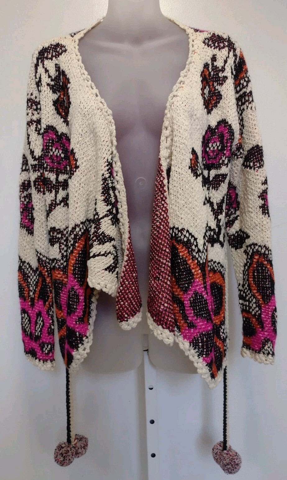 Umgee Wrap Cardigan Sweater Boho Southwestern Pom Pom Belt Festival Cottage S