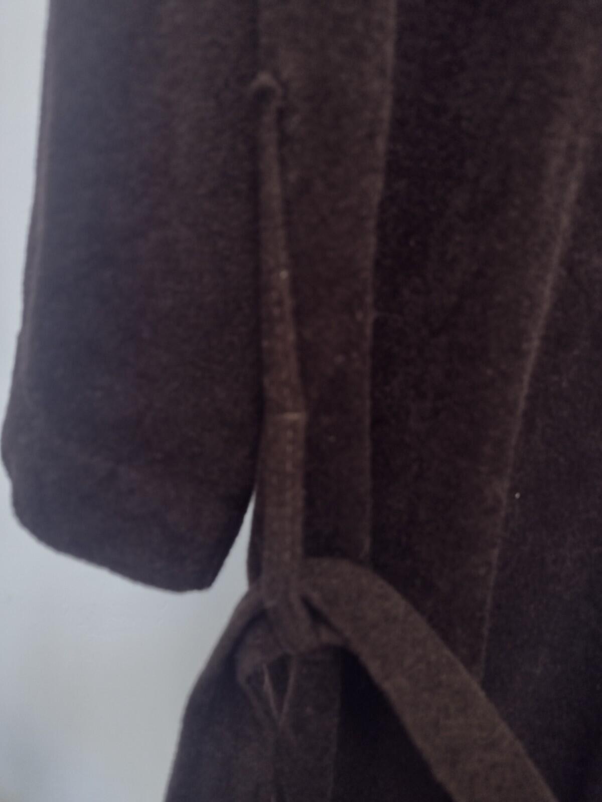 Vintage 70s Swinger Velour Robe Brown Tan Trim Belted OSFA 80s Lounge Wear