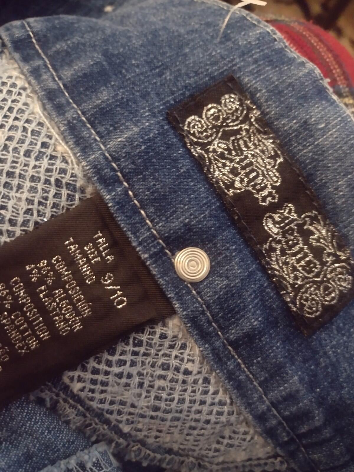 Sugar Jeans Y2K Rhinestone Distressed Denim Micro Mini Skirt Sz 9/10 Embellished