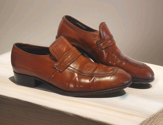 Vintage Florsheim Medallion Monk Strap Shoes 8.5C Brown Patina Leather USA 70s