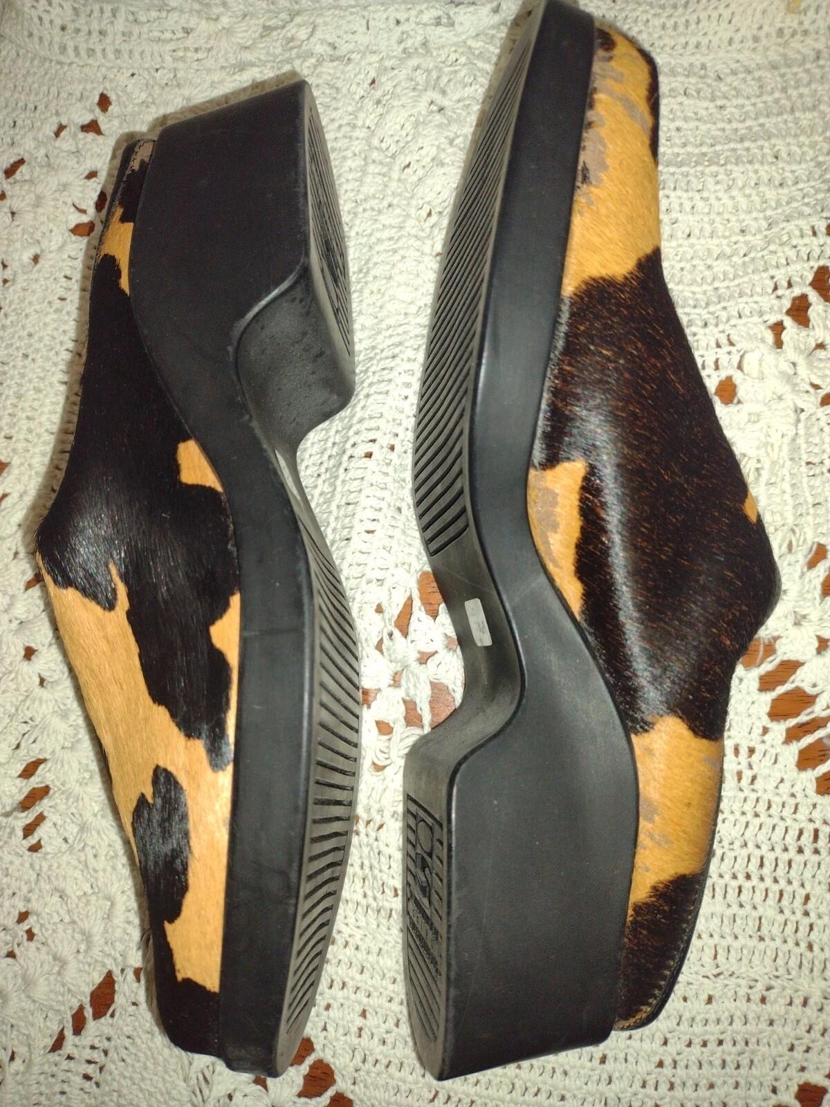 Retired VTG OS By Artifacts Pony Hair Brown Black Clogs Rubber Sole Sz 7