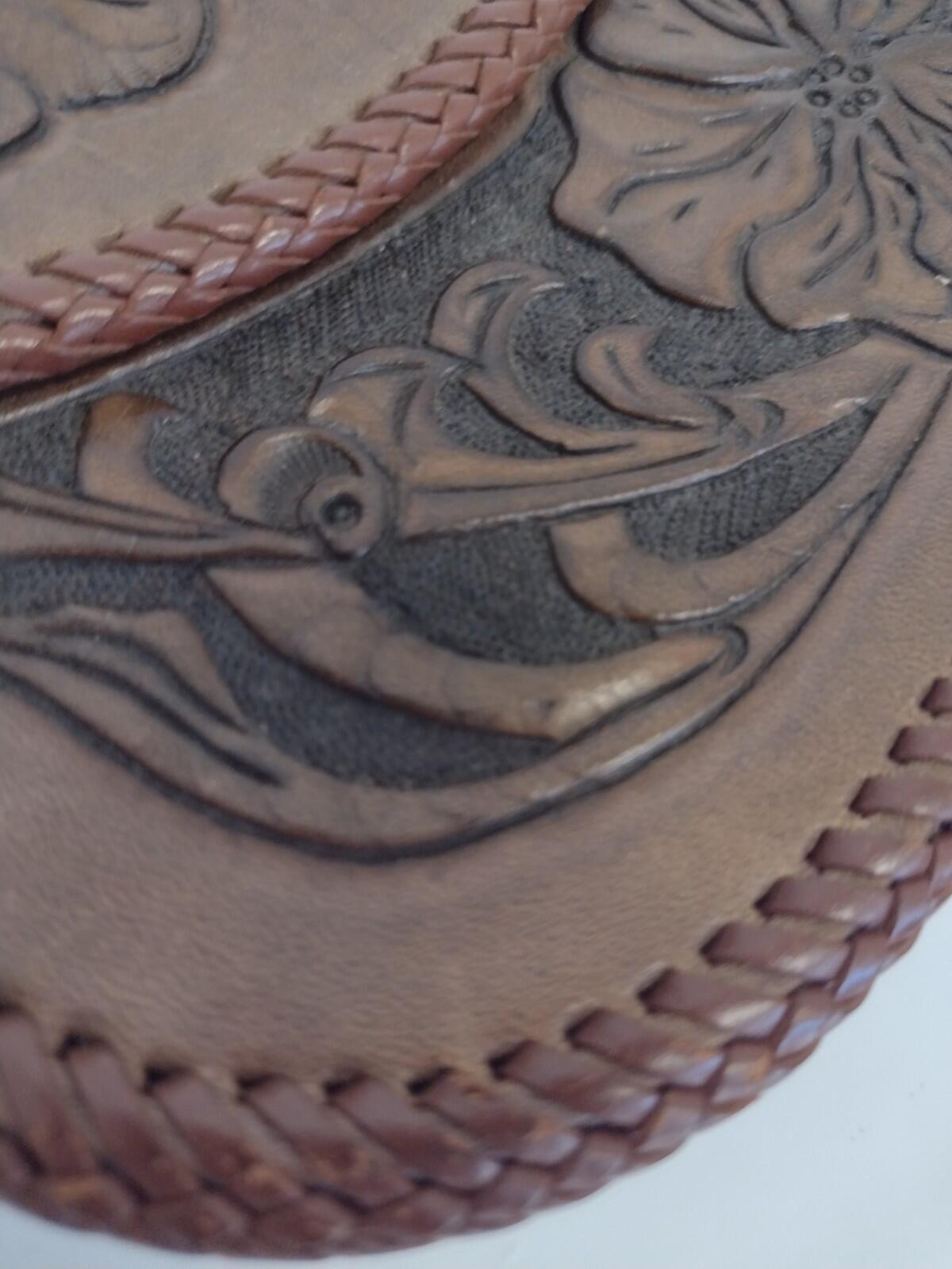 VTG 60s Hand Tooled Leather Clutch Floral Boho Western Artisan Structured Purse