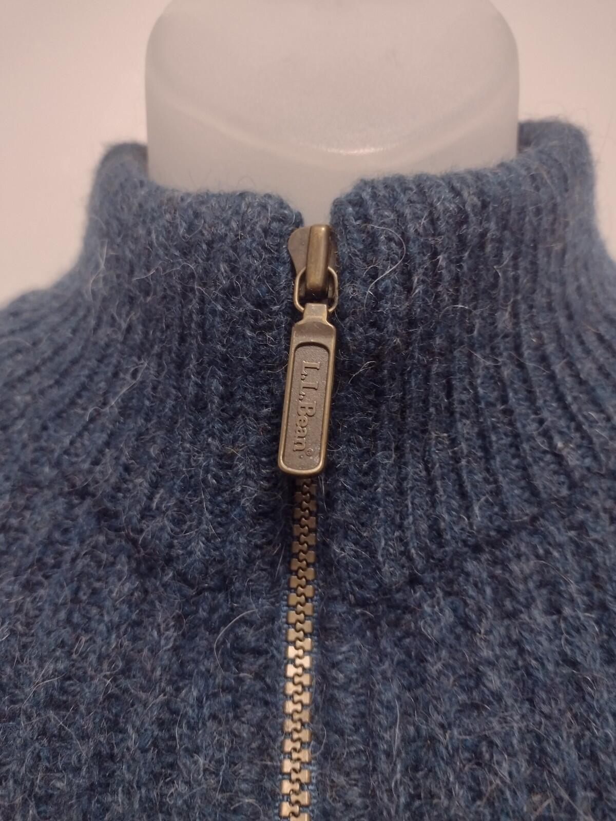 VTG 80s LL Bean USA Wool Alpaca Zip Sweater Sz Small Teal Metal Zipper, Pockets