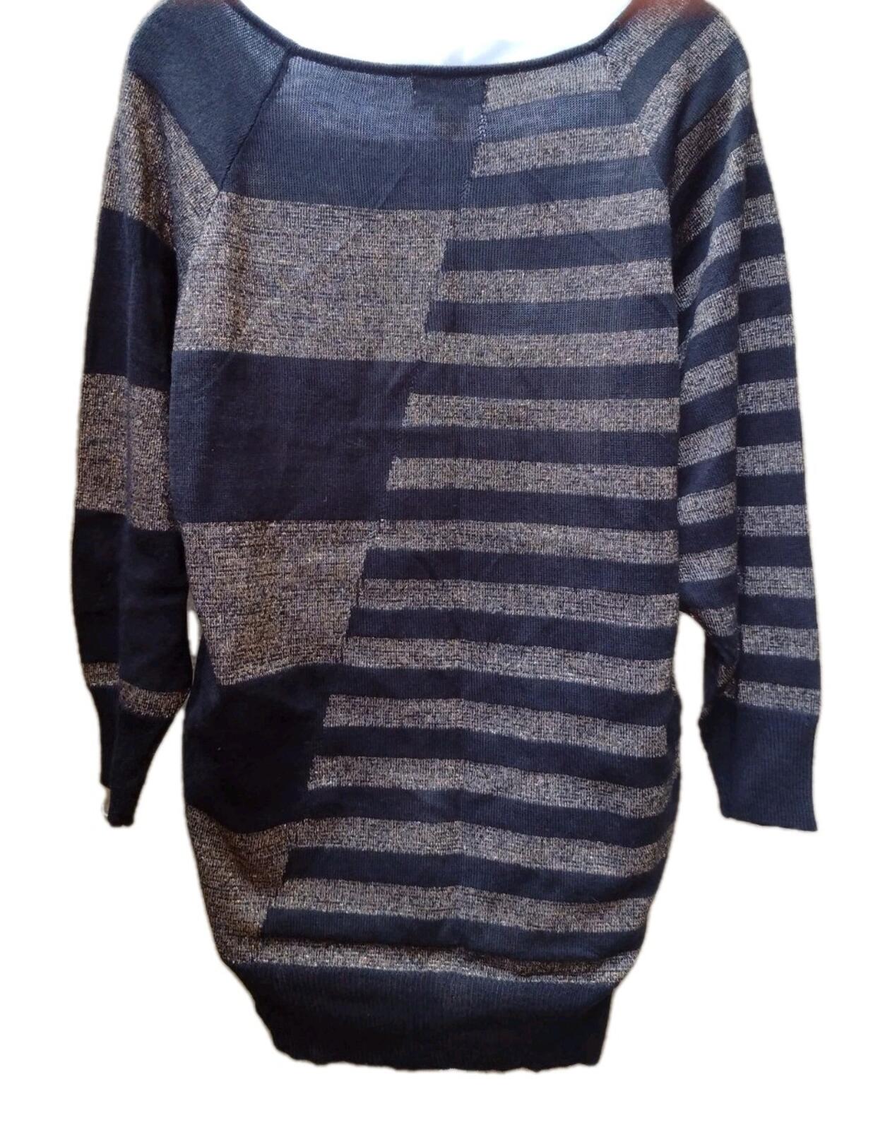 VTG 80s Belle du Jour Metallic Stripe Tunic Sweater Deadstock Acrylic L Dolman
