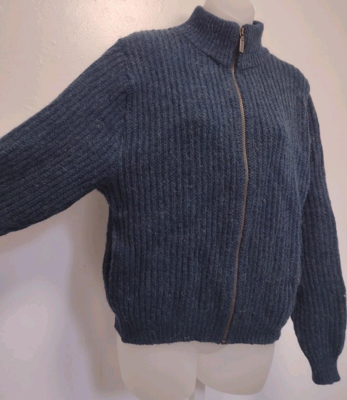 VTG 80s LL Bean USA Wool Alpaca Zip Sweater Sz Small Teal Metal Zipper, Pockets
