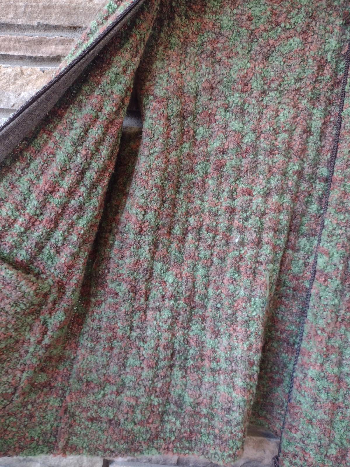 Woolrich Sweater Vest Popcorn Knit Boucle Women's S Green Brown Zip Wool Blend
