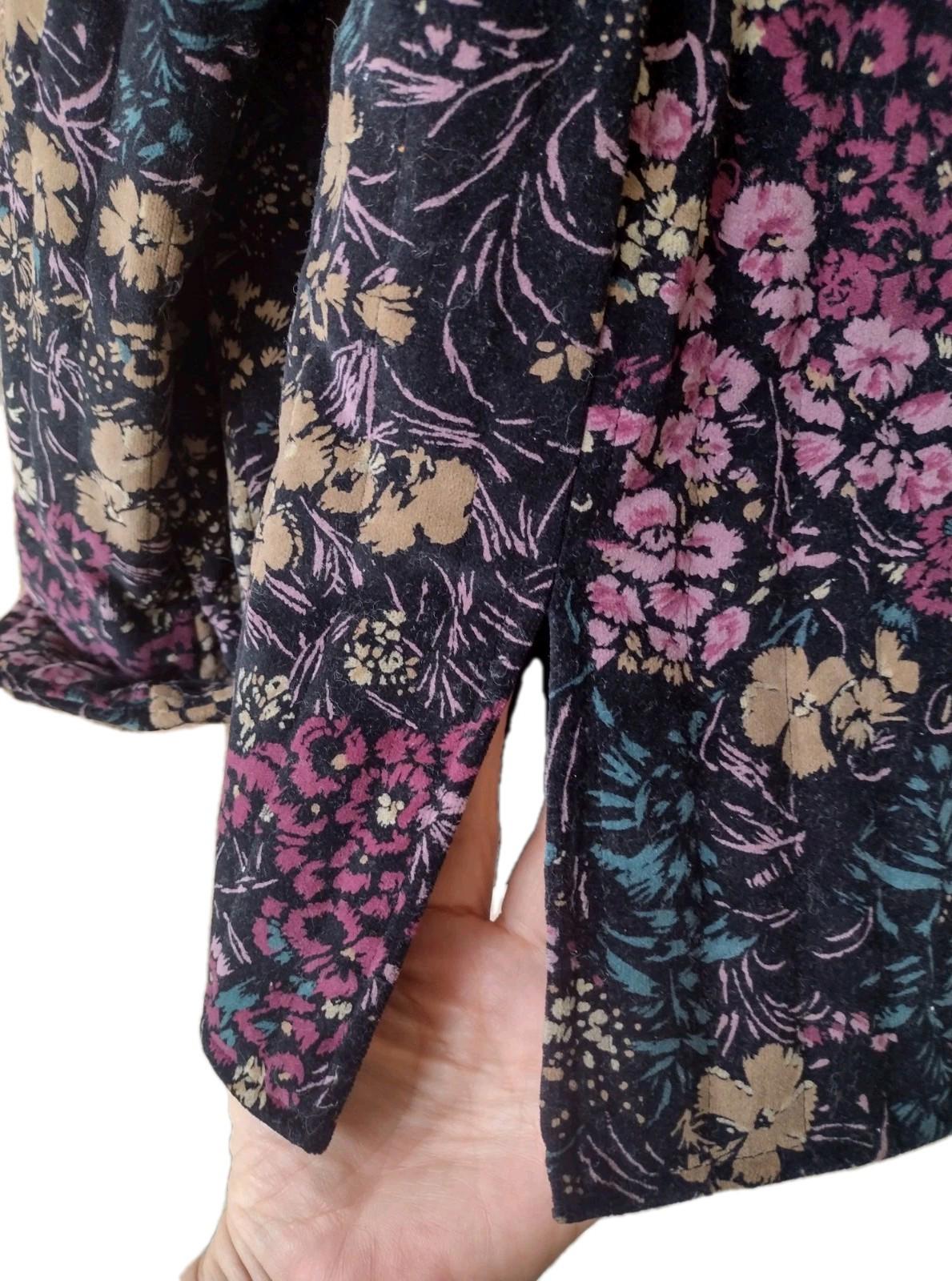 Vintage 80s Quilted Velvet Floral Jacket Toggle Buttons Mandarin Collar Lot 9/10