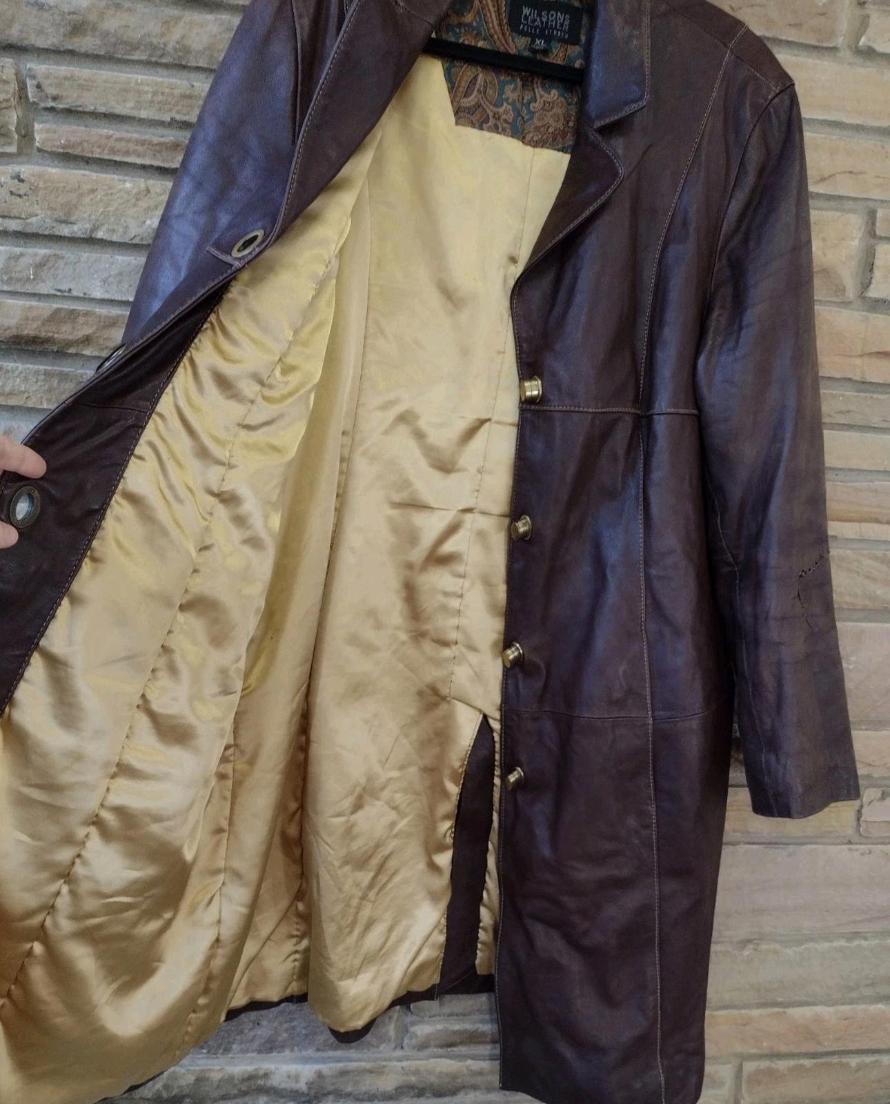Pelle Studio Brown Leather Button Up Mid Length Trench Jacket Thinsulate Sz XL
