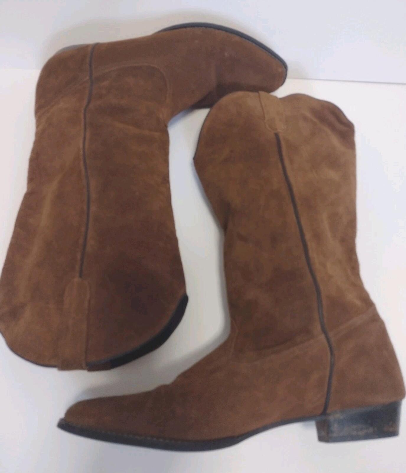 Vintage 70s Brown Suede Western Boots Women’s 10N Soft Shaft Green Lining