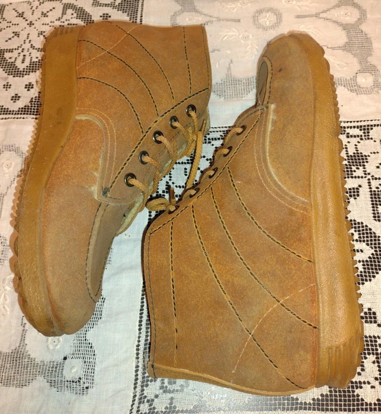Vintage 70s Suede Sherpa Lined Lace Up Winter Booties Women’s 9.5 Brown