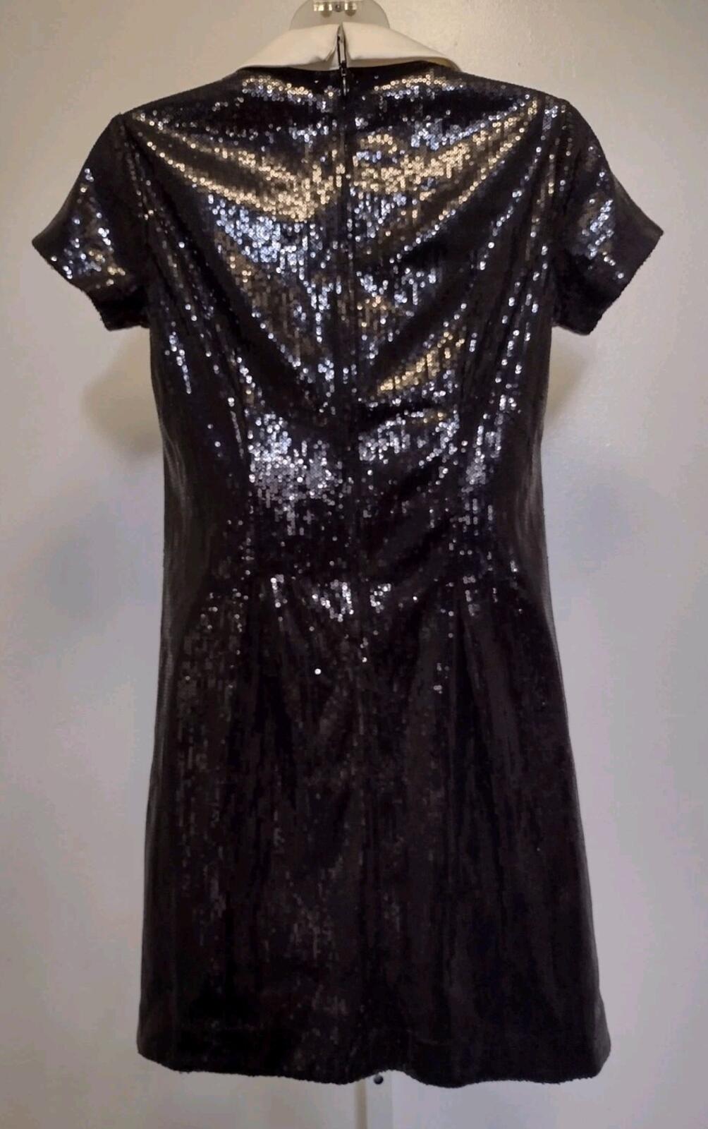 Black Sequin Satin Collar Mini Dress 0P Modern Glam Mod Prep Girlhood Inspired