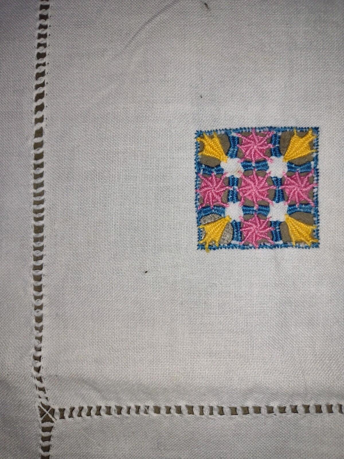 Vintage 40s Linen Tablecloth Napkins Set + PA Dutch Towel Embroidered Cutwork