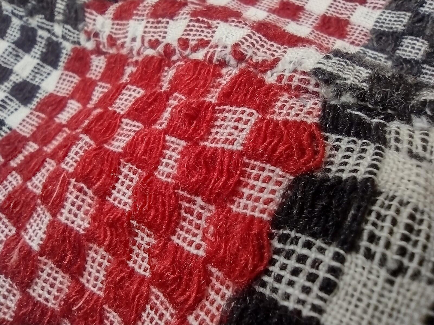 1930s Depression Wool Needlewoven Feed Sack Throw Blanket Red Black Folk 82x60
