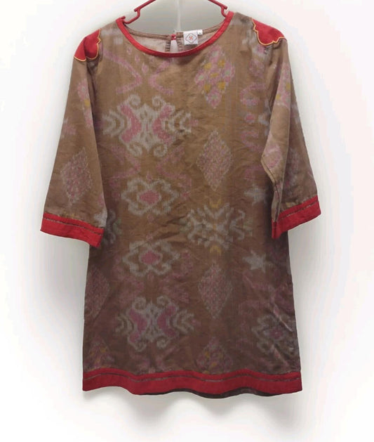 Sheridan French Brown And Fuchsia Dress Sz M Ikat Pattern Cotton Breathable