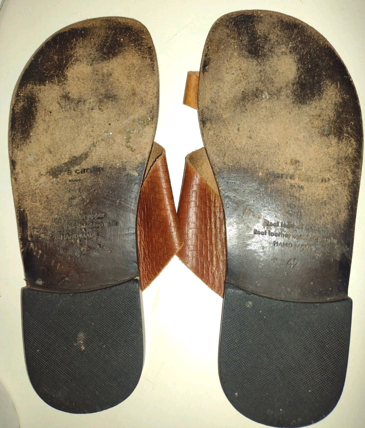 Pierre Cardin Leather Toe Loop Sandals Mens EU 42 US 8.5 9 Handmade Brown India