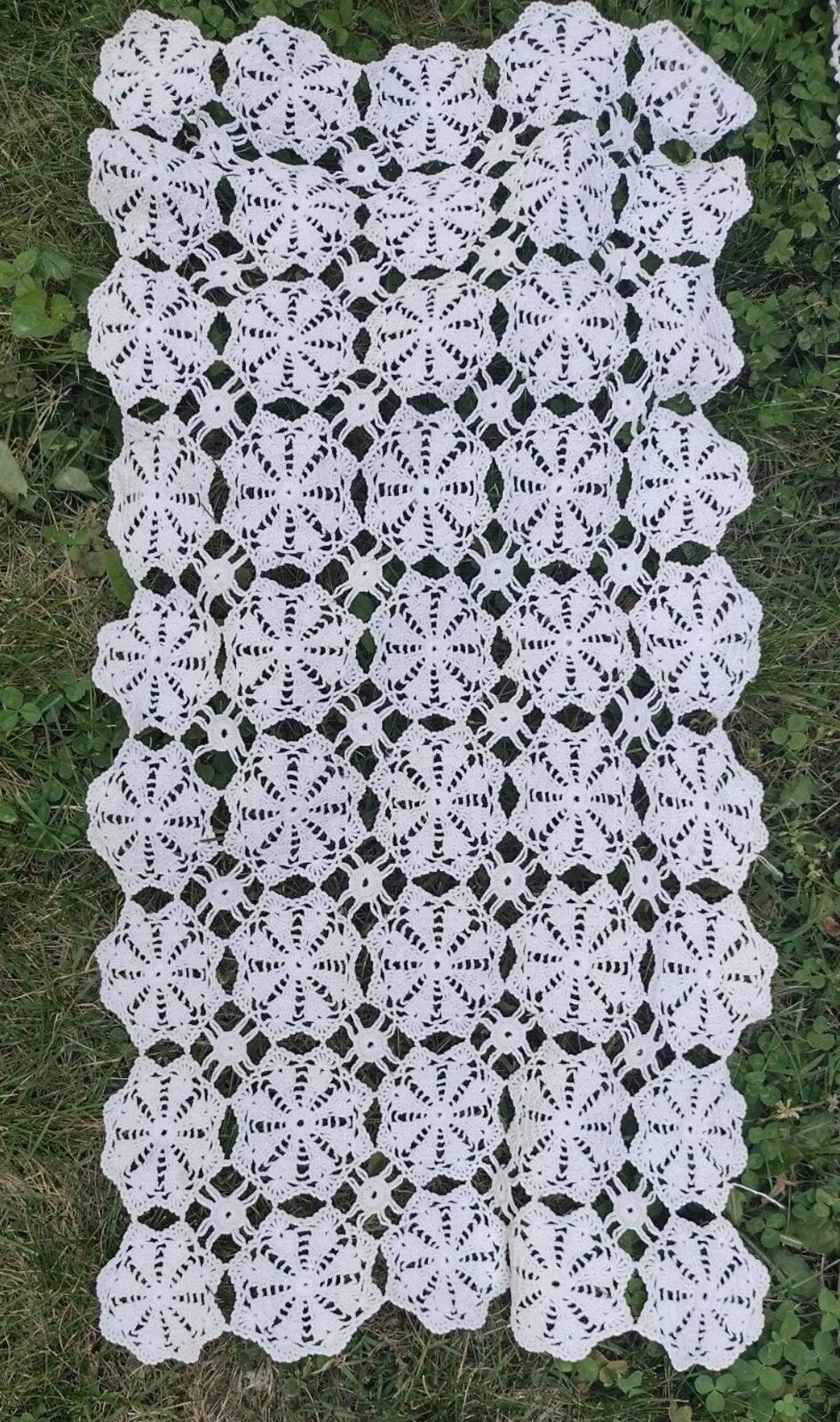 Vintage 40s-60s Crochet Lace Tablecloth + 5 Doilies/Runners Lot White & Ecru