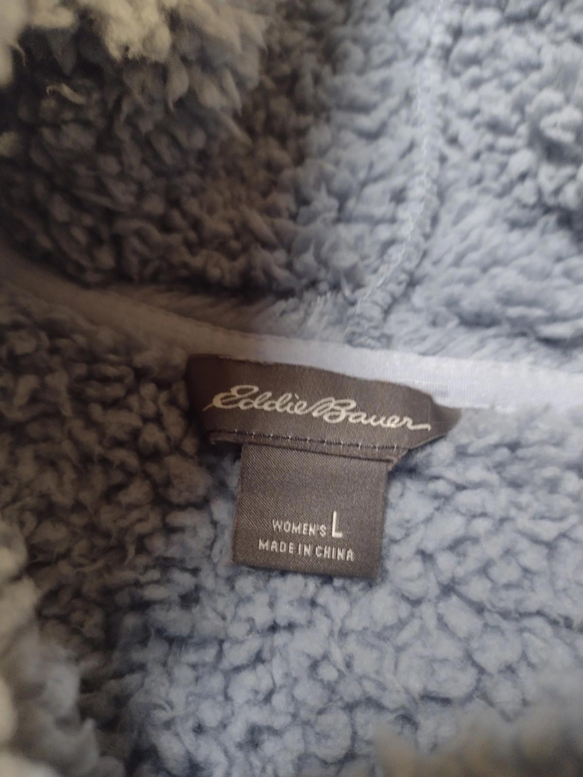 Light Blue Eddie Bauer Fuzzy Super Soft Sherpa Teddy Sweater Lounge Top Sz L