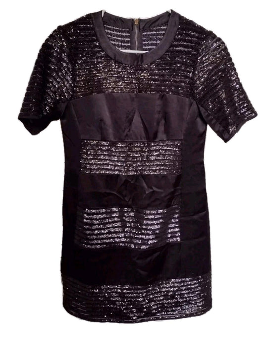 NANETTE  LEPORE On Off Black Sequin Satin Shift Dress $598 Retail New W/ Tags