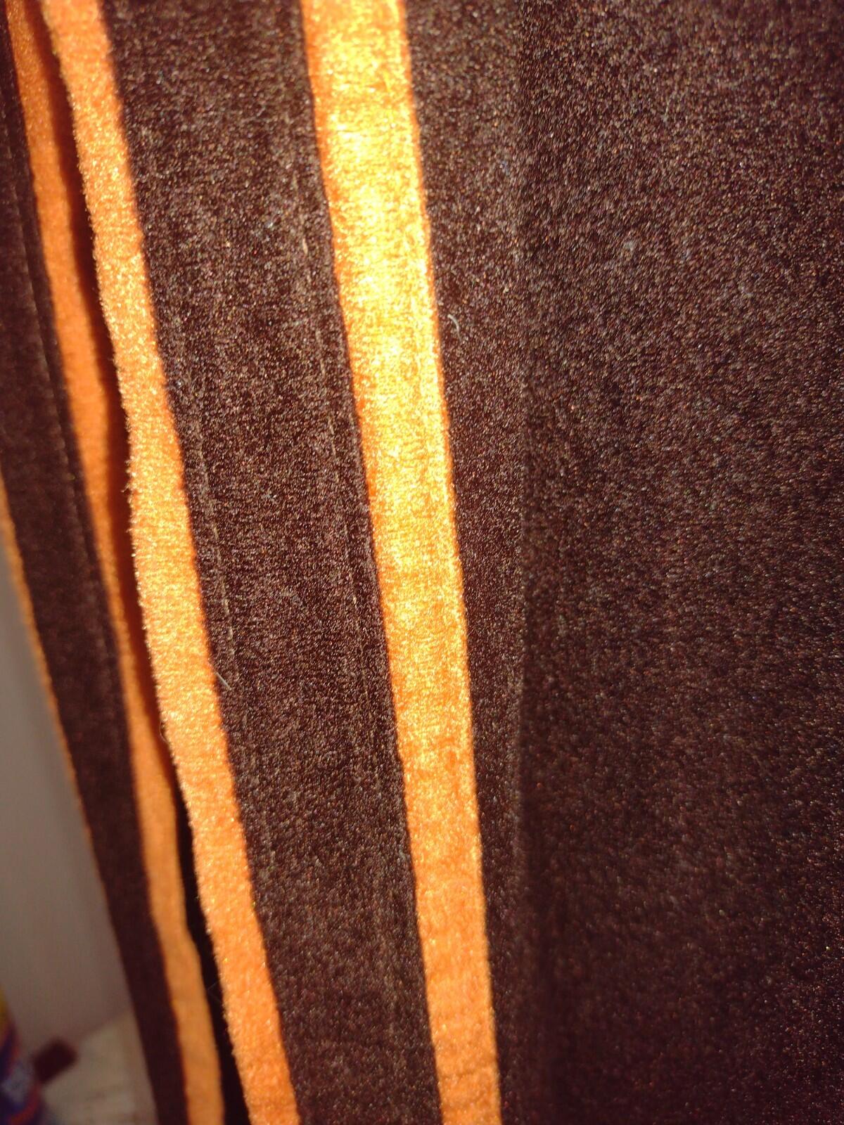 Vintage 70s Swinger Velour Robe Brown Tan Trim Belted OSFA 80s Lounge Wear