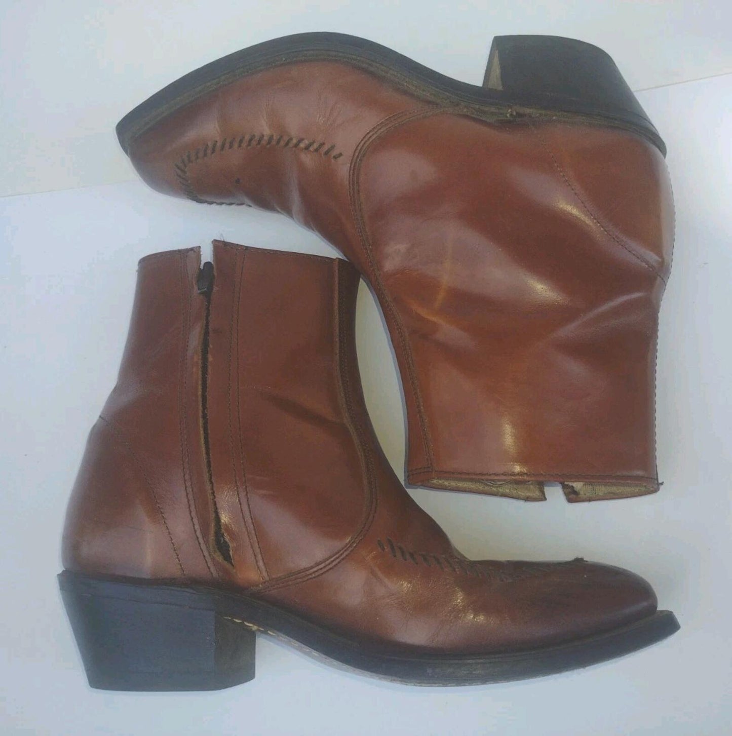 Wrangler Western Ankle Boots USA Vintage 60s Leather Zip Cuban Heel 7D