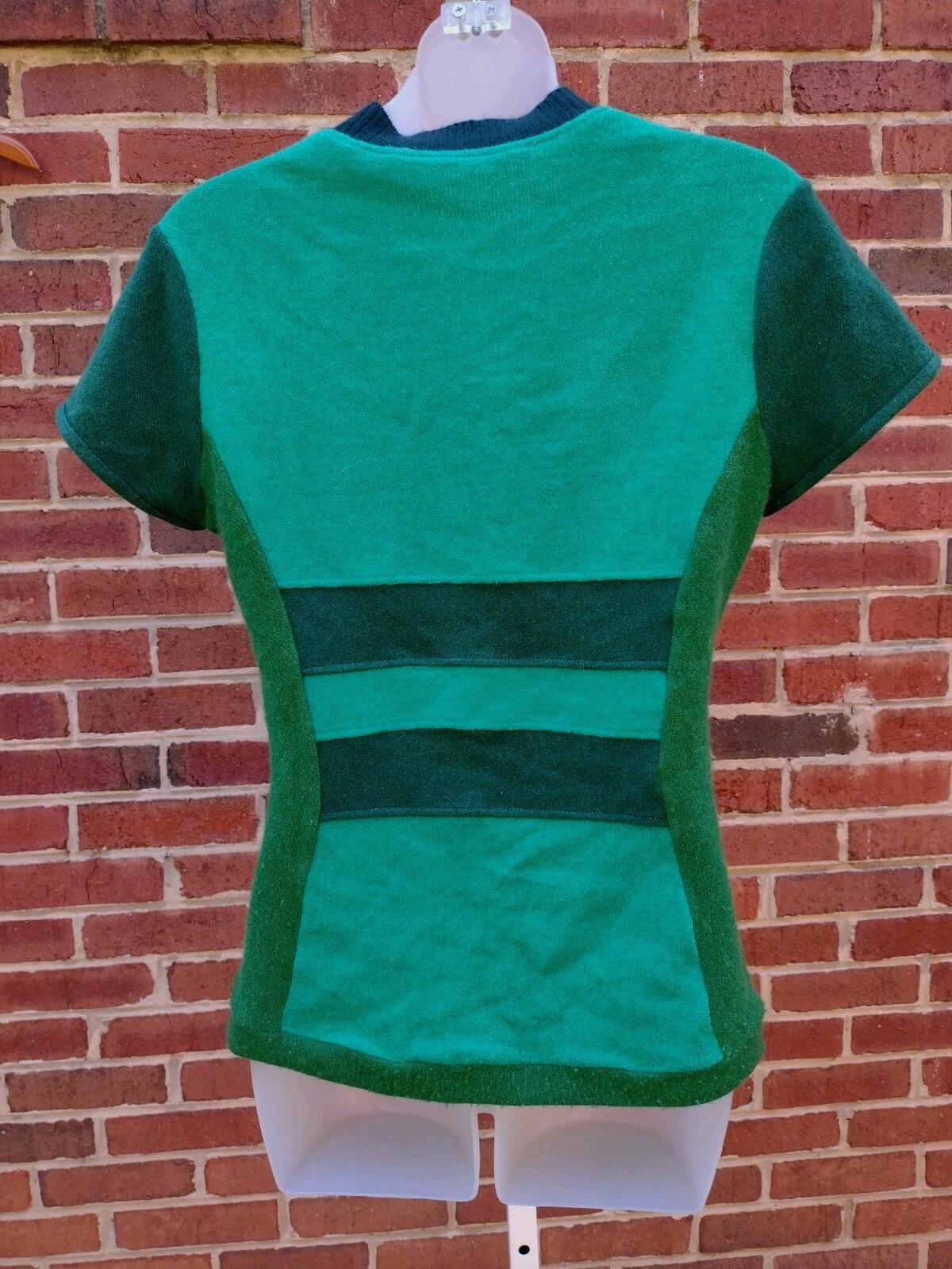 VTG 60s Mod Colorblock Knit Top Green Patchwork Brushed Thin Sweater Women's S