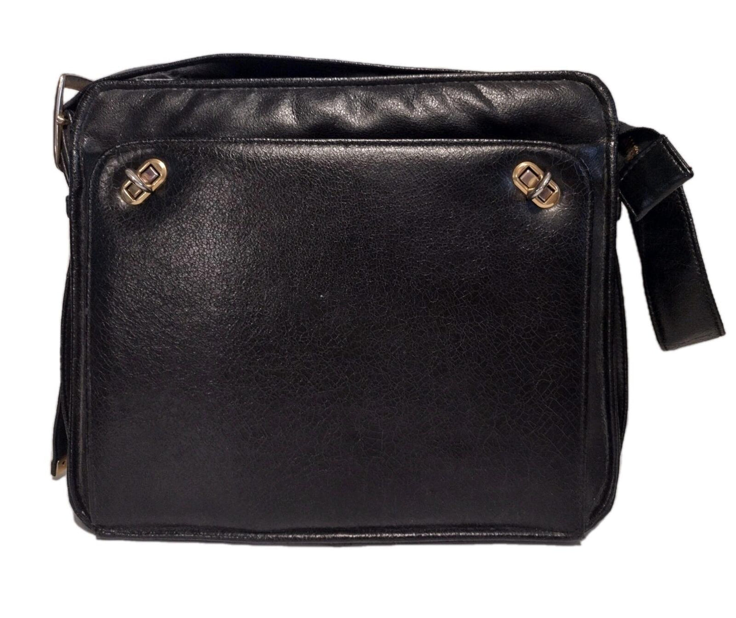 Vintage 60s Theodor Black Leather Shoulder Bag With Foldout Organizer