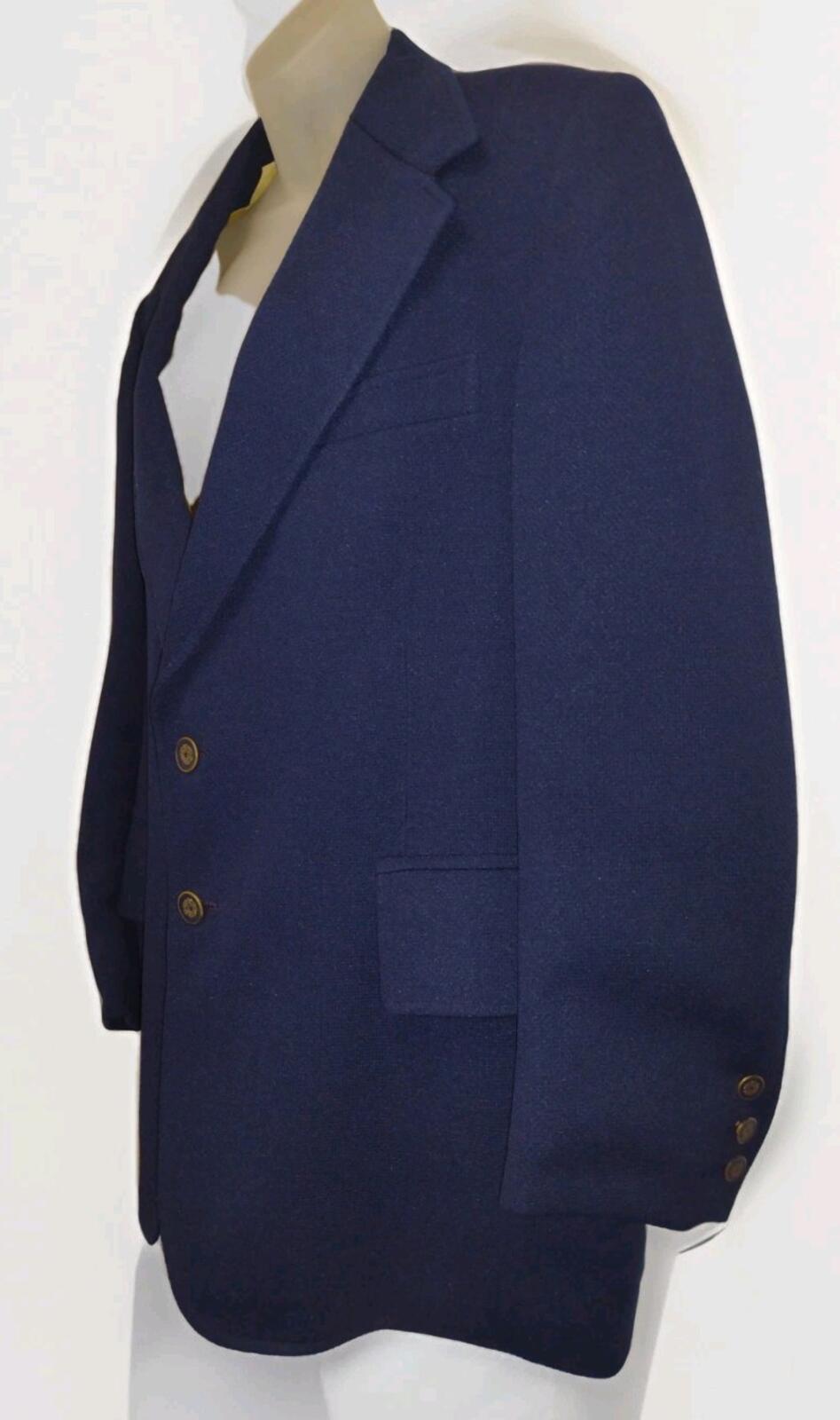 VTG 60s McGregor Navy Poly Blazer 2 Button Gold Crest 44R