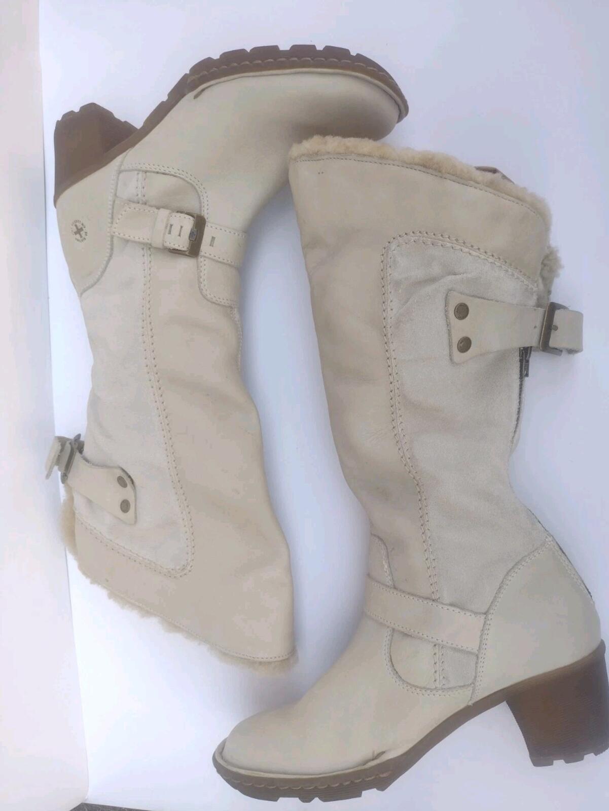 Dr Martens 11696 Tall Moto Engineer Shearling Boots Cream Leather US 10