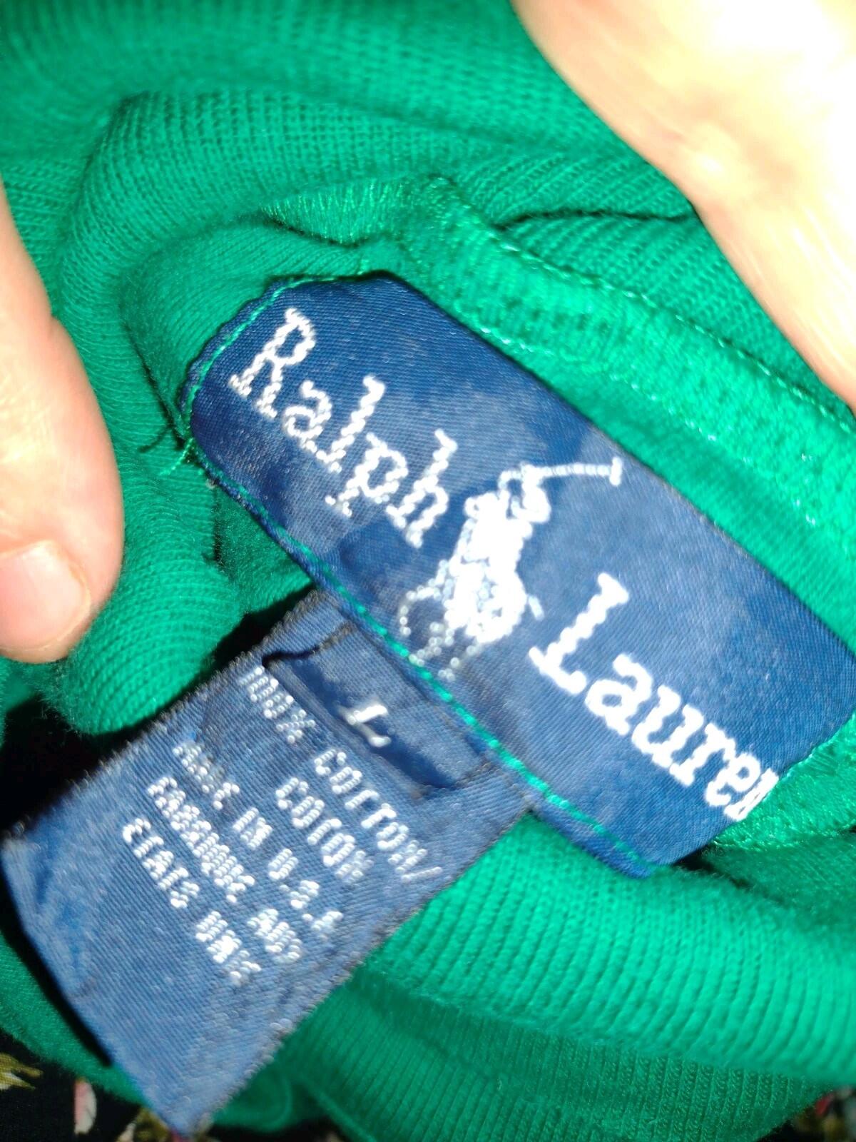 Ralph Lauren Green Turtleneck Shirt L USA Red Pony 90s Preppy Minimalist