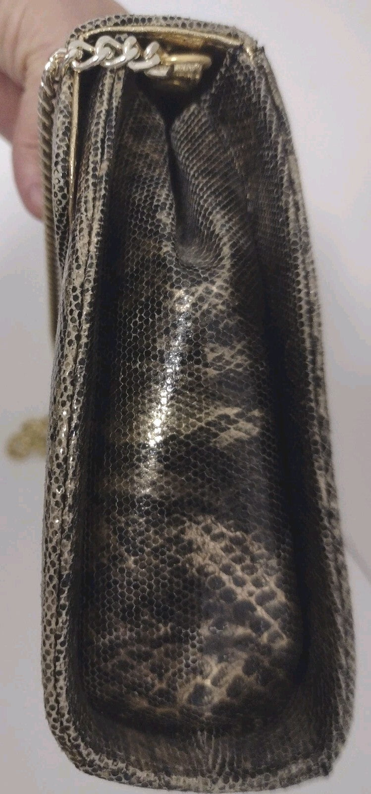 Vintage Timothy Hitsman Spain Metallic Snakeskin Envelope Clutch Chain Purse Bag