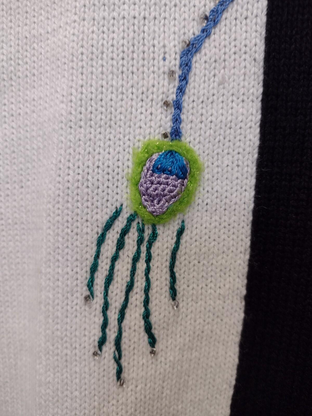 Storybook Knits Regal Plumage Peacock Cardigan L Embroidered