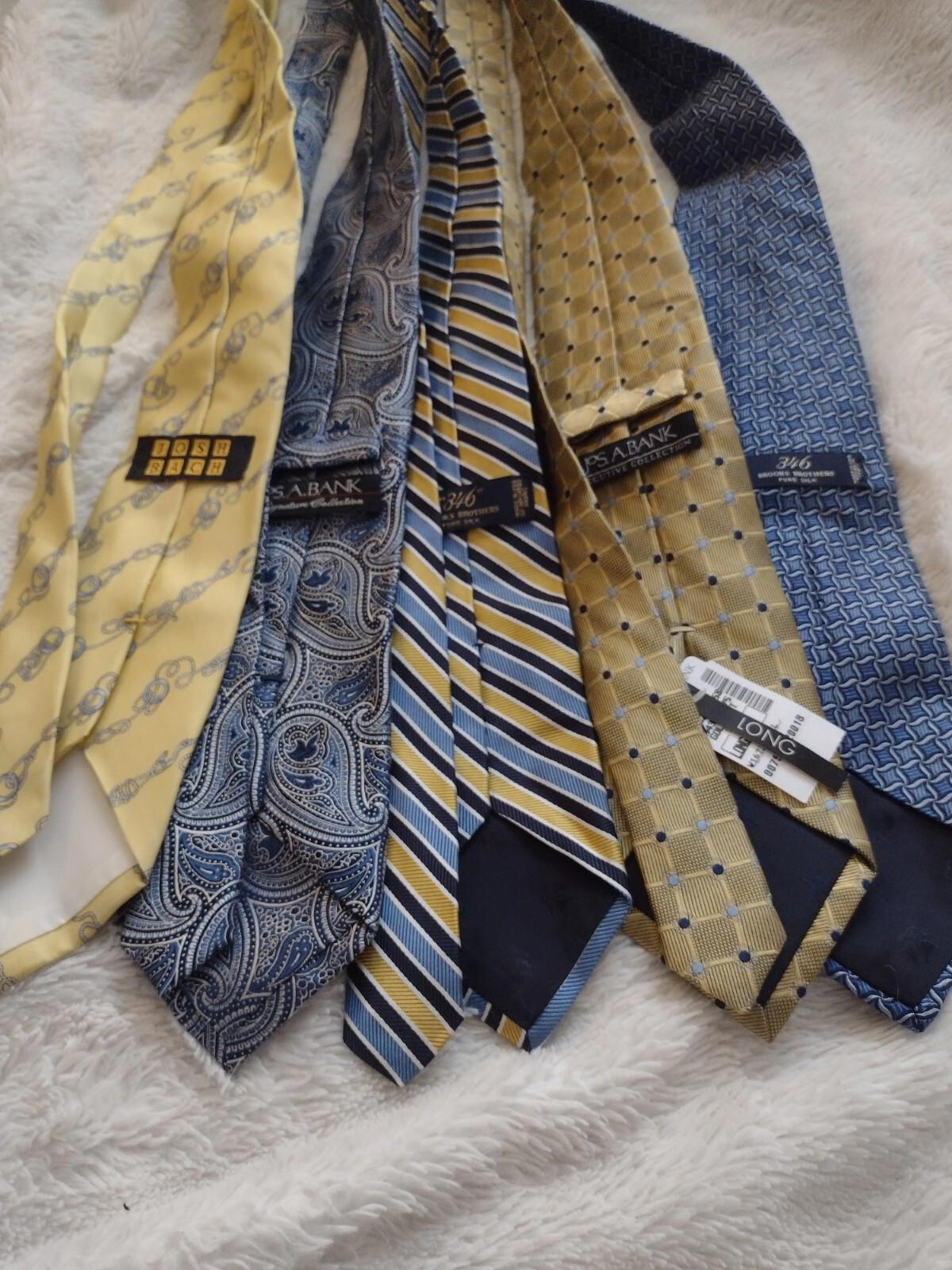Lot Of 5 Designer Silk Ties Blue & Yellow Brooks Bros., Jos. A. Bank, Josh Bach