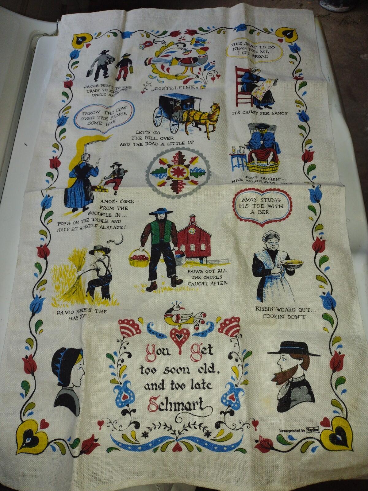 Vintage 40s Linen Tablecloth Napkins Set + PA Dutch Towel Embroidered Cutwork