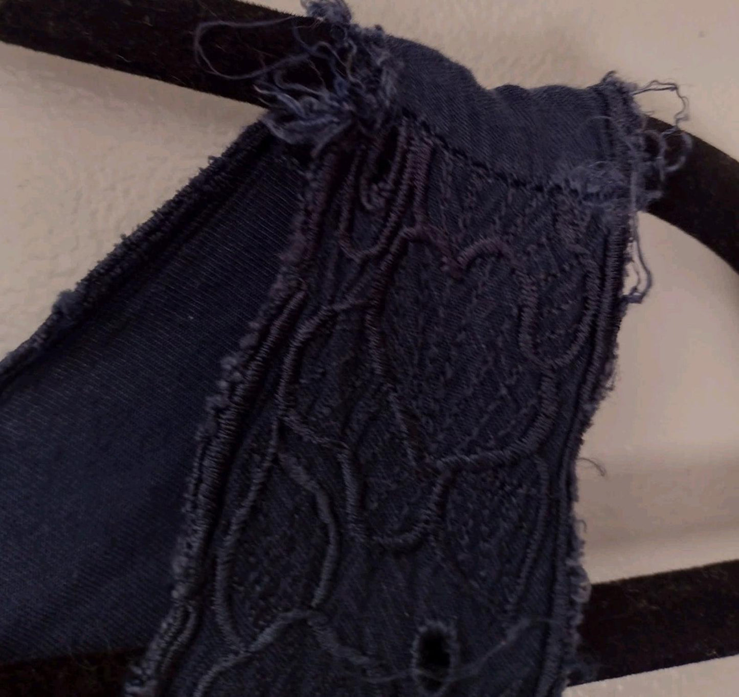 Vintage Fit & Flair Navy Dress Pockets Rayon Navy Blue Embroidered Eyelet Sz 10