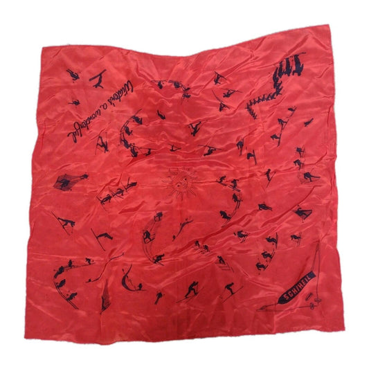 Vintage Schiheil Sporta Ski Scarf Red 1950s Alpine Winter Graphic Retro Lodge