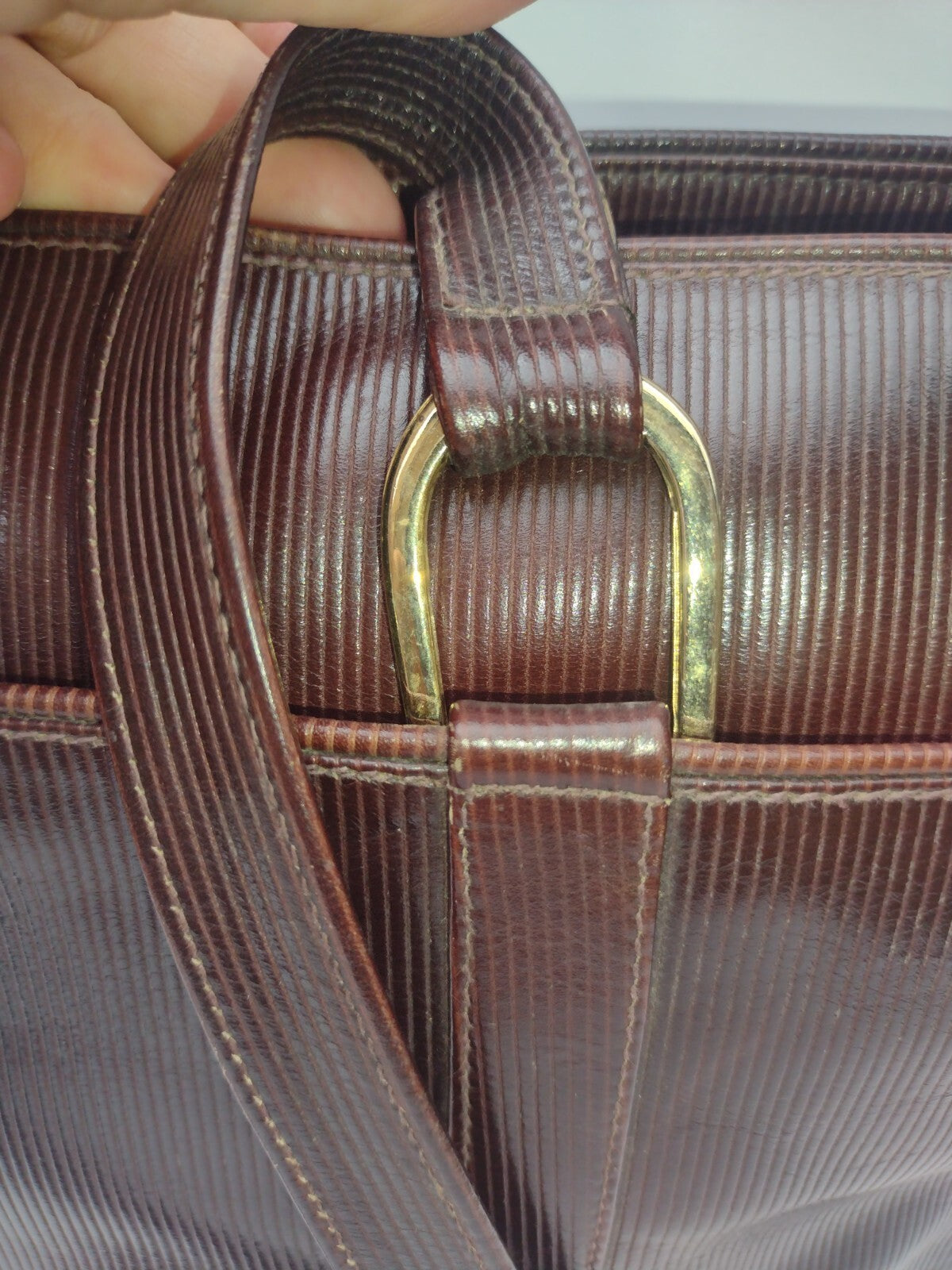Vintage Bloomingdale’s Italy Briefcase Tote Brown Ribbed Work Laptop Bag