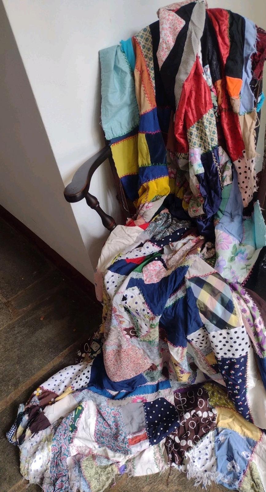 Vintage Crazy Quilt Topper 10x6 ft 1930s–50s Patchwork Curtain Panel Potential