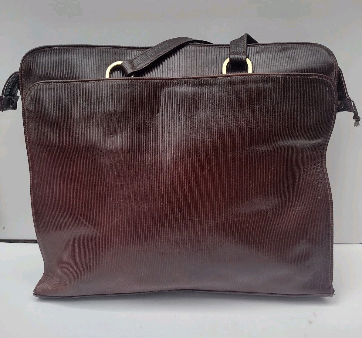 Vintage Bloomingdale’s Italy Briefcase Tote Brown Ribbed Work Laptop Bag