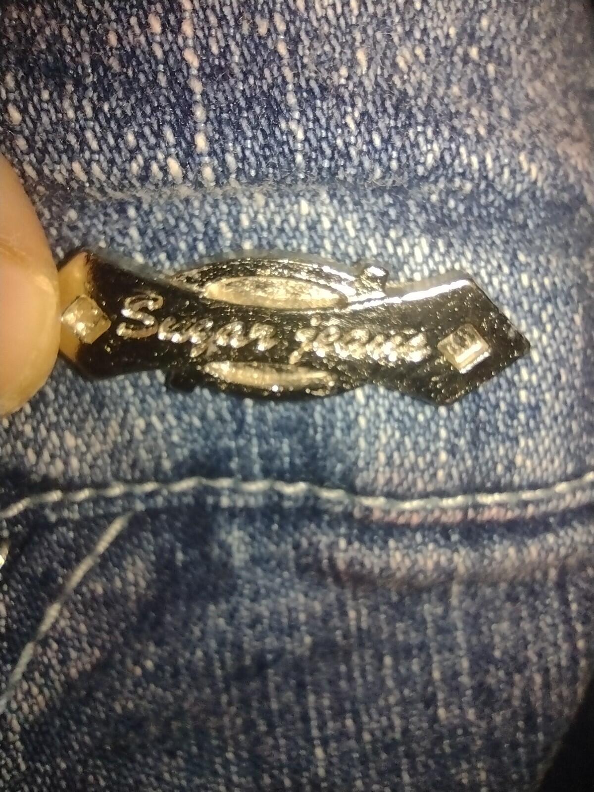 Sugar Jeans Y2K Rhinestone Distressed Denim Micro Mini Skirt Sz 9/10 Embellished