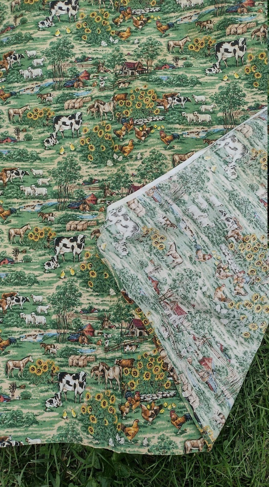 Vintage Joan Messmore Cranston Fabric Farm Animals Sunflowers 42x70