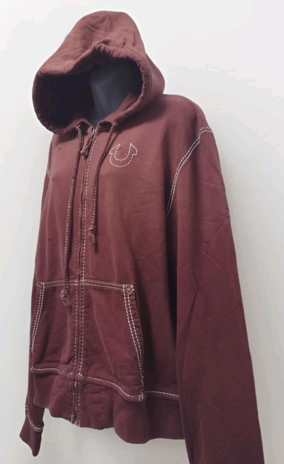 True Religion XXL Hoodie Red Fade Big Stitch Zip Up RivetY2K