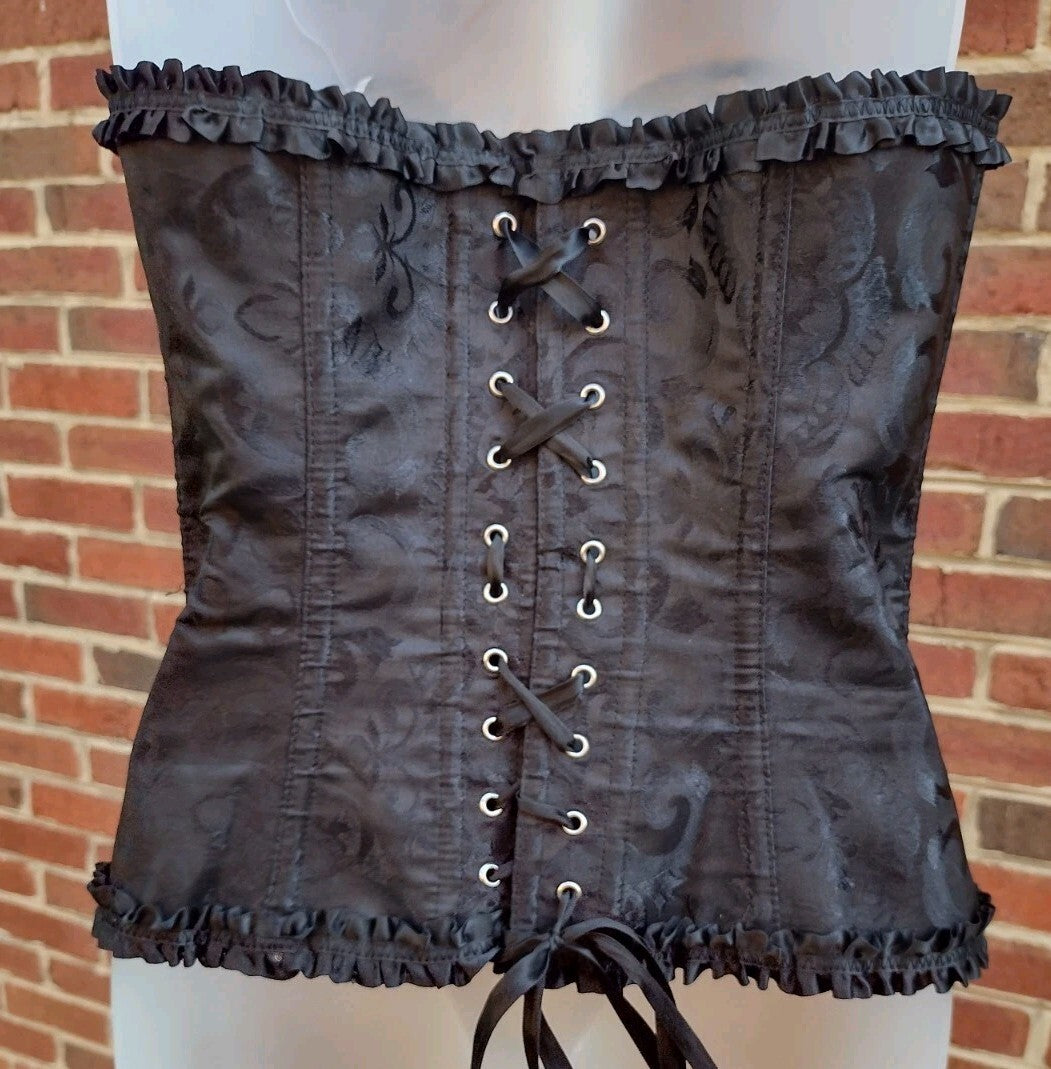 Overbust Corset Bustier M Gothic Steampunk Baroque Jacquard Lace Up Boned