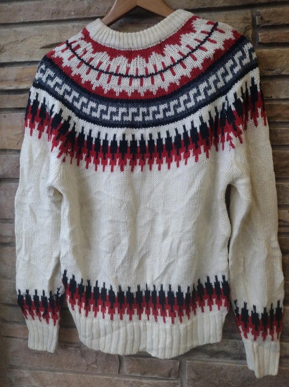 Vtg 70s Peter England Geometric Knit Sweater M Taiwan ROC Acrylic Nylon