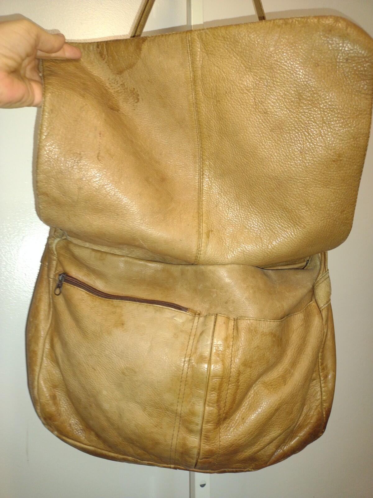 VTG Distressed Leather Messenger Bag Lg Organizer Crossbody