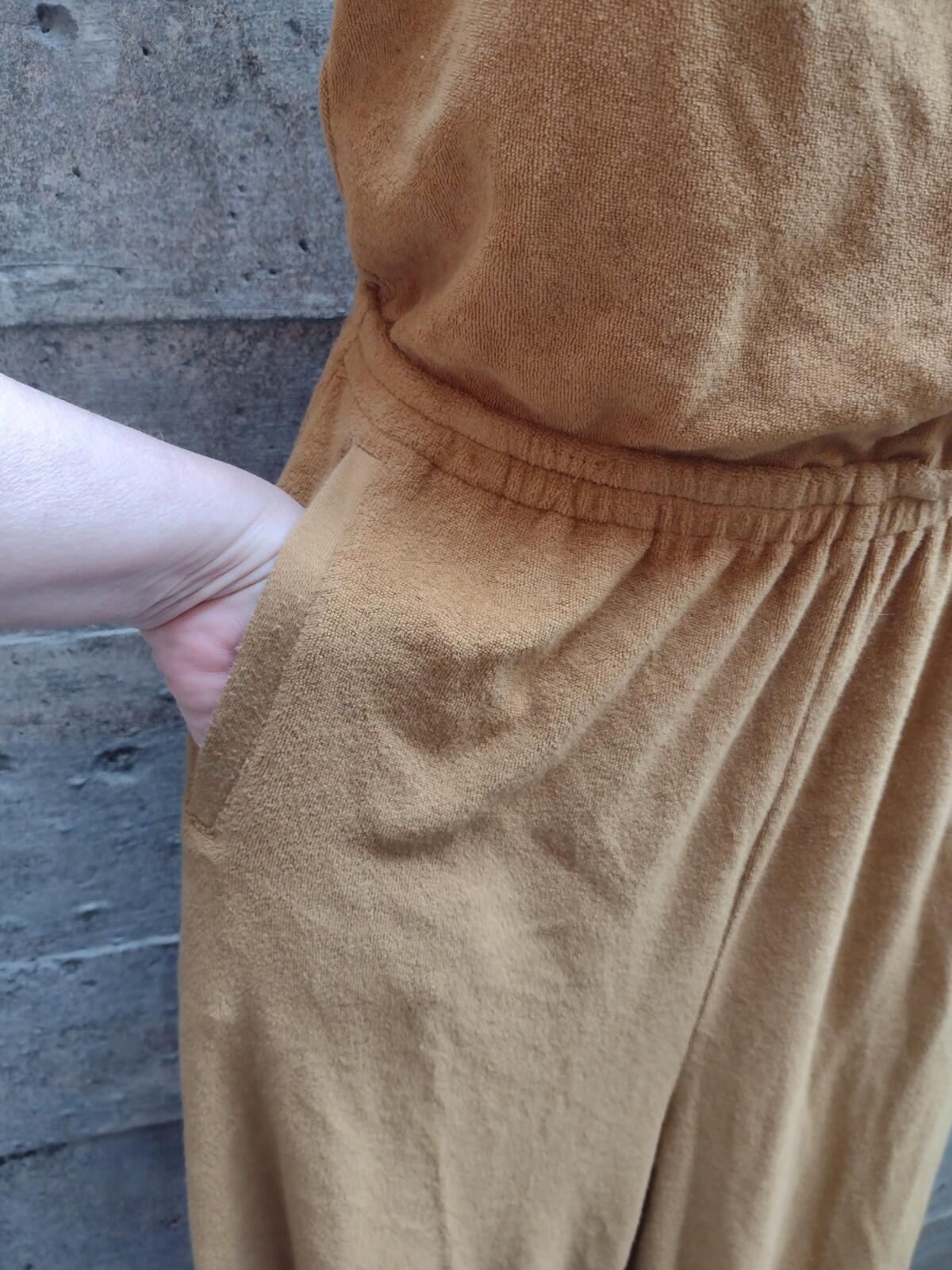 Vintage Style Terry Wide Leg Jumpsuit Spaghetti Strap Caramel Sz S Athleisure