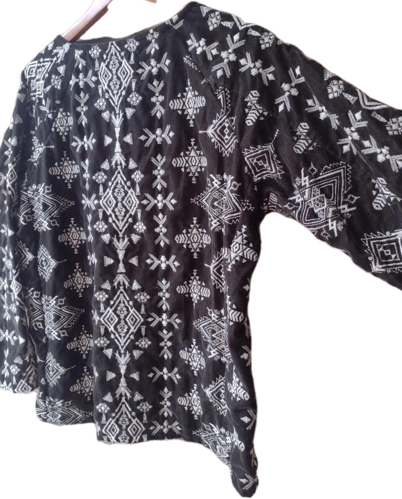 Rare Kyla Seo Olive Velvet Embroidered Top Long Sleeve Boho Artisan India Small