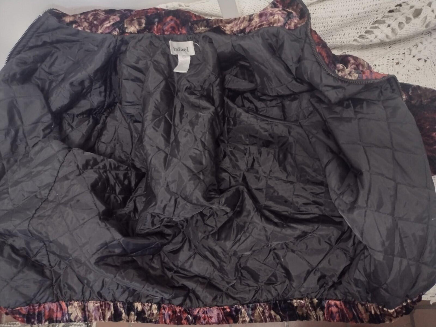 Vintage 80s Rafael Floral Velvet Quilted Bomber Jacket L Made in Taiwan R.O.C.