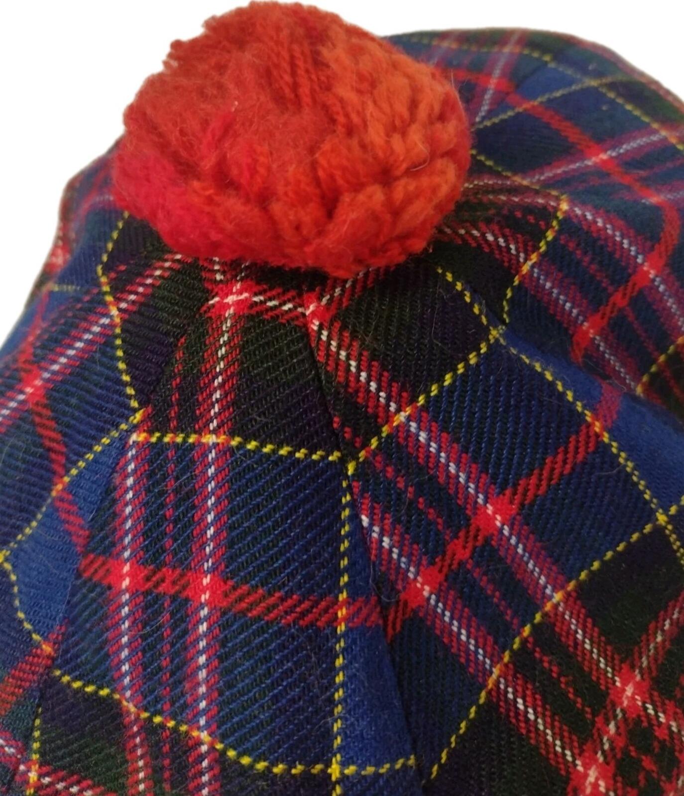 Vintage 50s Shandon Headwear Tartan Wool Tam Balmoral Hat Red Toorie 7 1/4 59