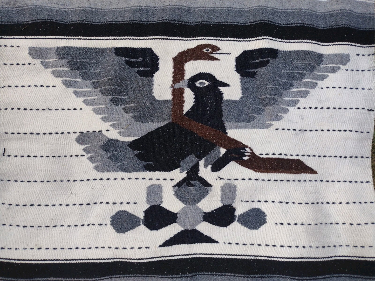 Vintage Mexican Handwoven Wool Blend Blanket Eagle Saltillo Serape Throw 76x42