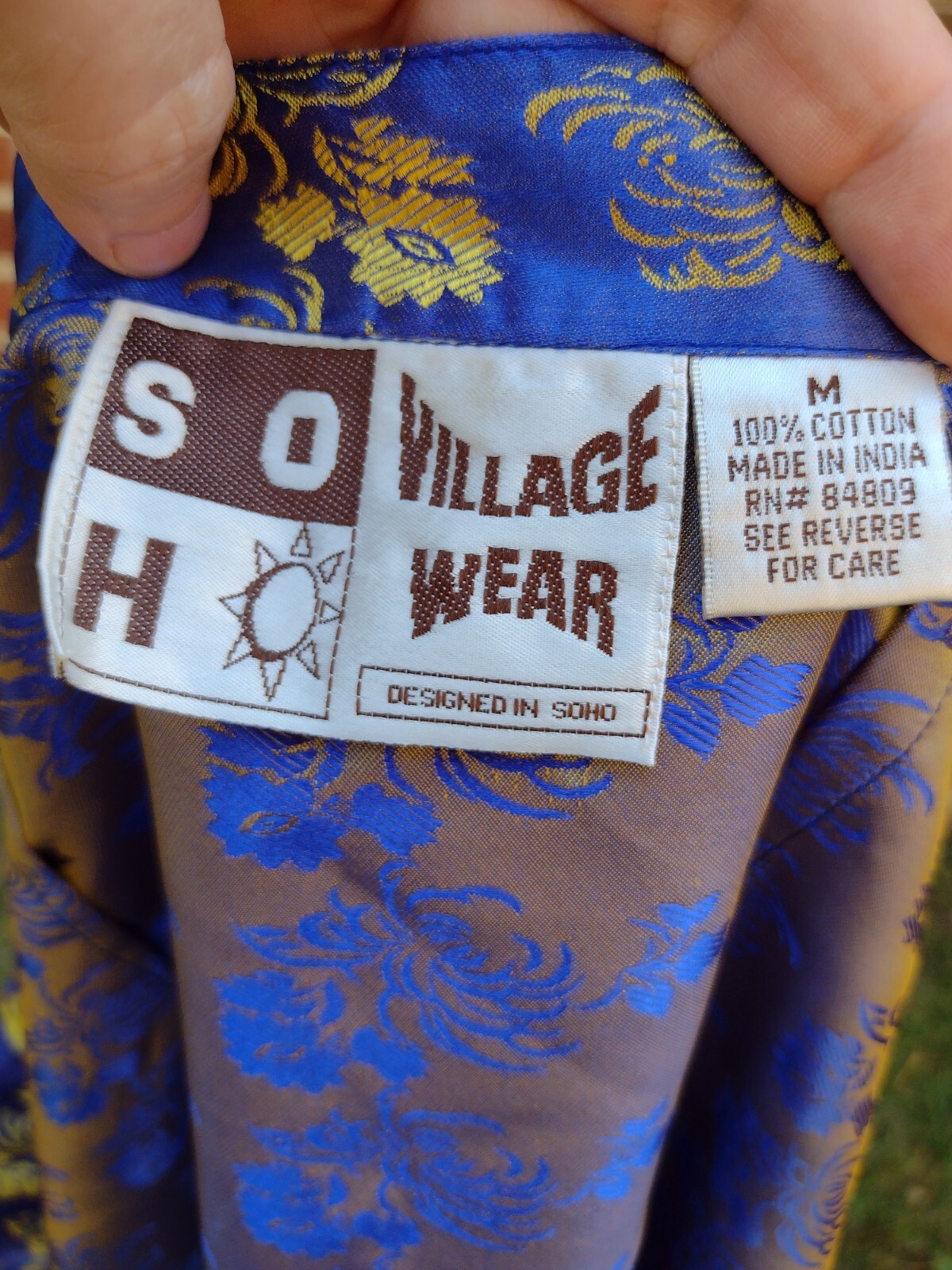 Soho Village Wear Wrap Maxi Skirt Blue Gold Floral Brocade Chinoiserie Boho M